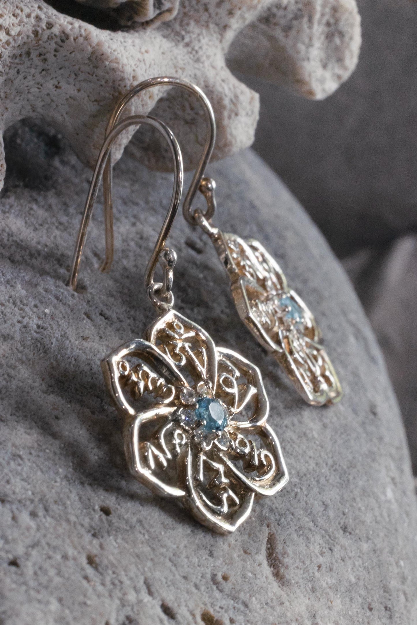 Om Mani Padme Hum Mandala Earrings — Silver