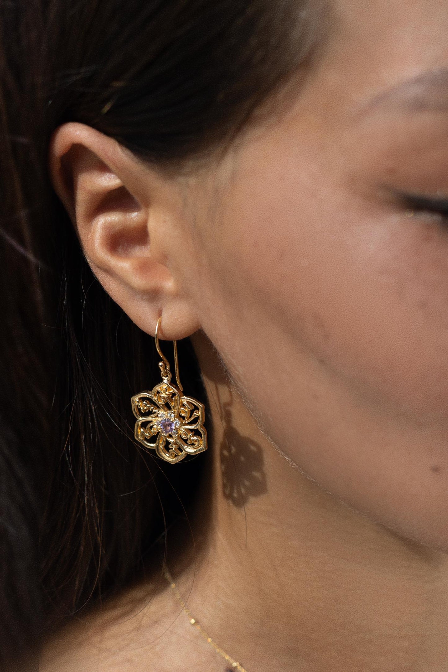 Om Mani Padme Hum Mandala Earrings — Gold