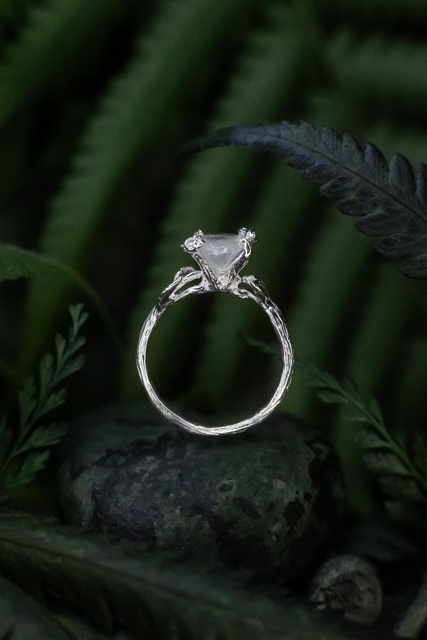 Moonstone Leaf Ring — Silver