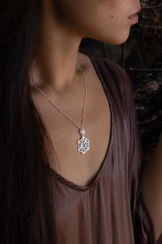 Om Mani Padme Hum Mandala Pendant — Silver