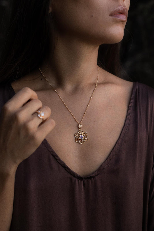 Om Mani Padme Hum Mandala Pendant — Gold