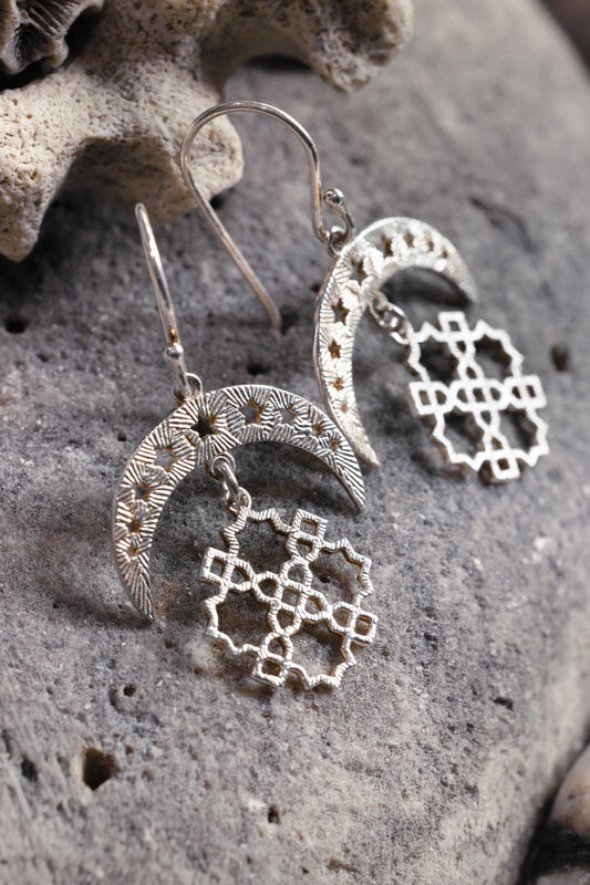 Moon & Sun Celestial Earrings — Silver