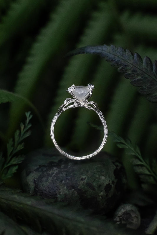Moonstone Leaf Ring — Silver
