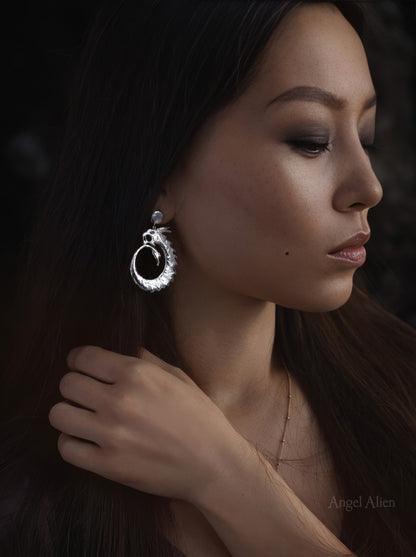 Dragon Guardian Swirl Earrings — Silver