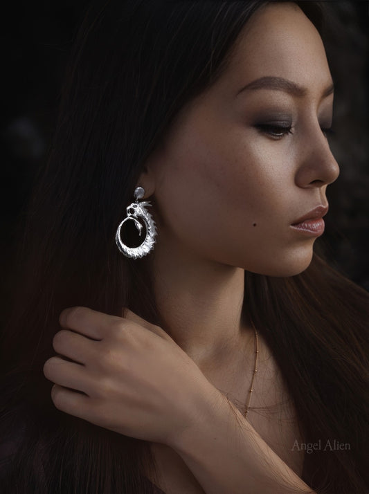 Dragon Guardian Swirl Earrings — Silver