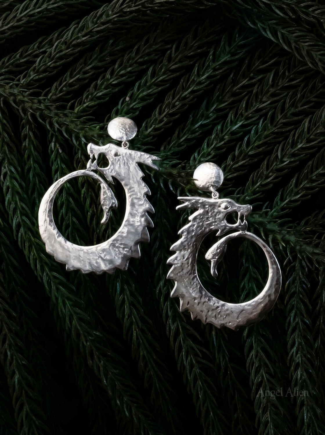 Dragon Guardian Swirl Earrings — Silver