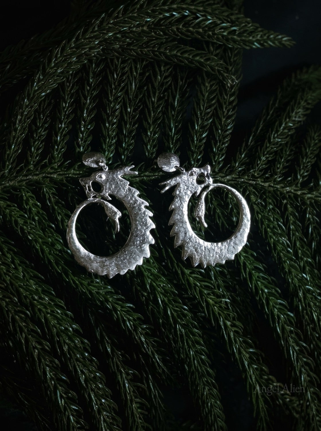 Dragon Guardian Swirl Earrings — Silver