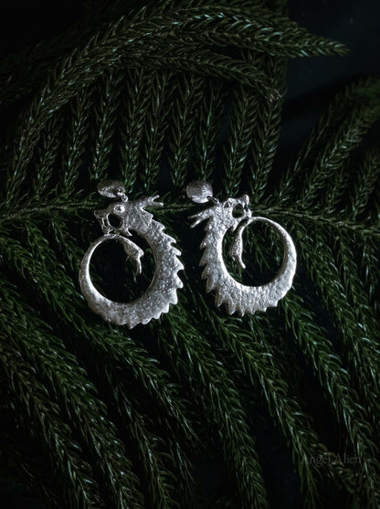 Dragon Guardian Swirl Earrings — Silver