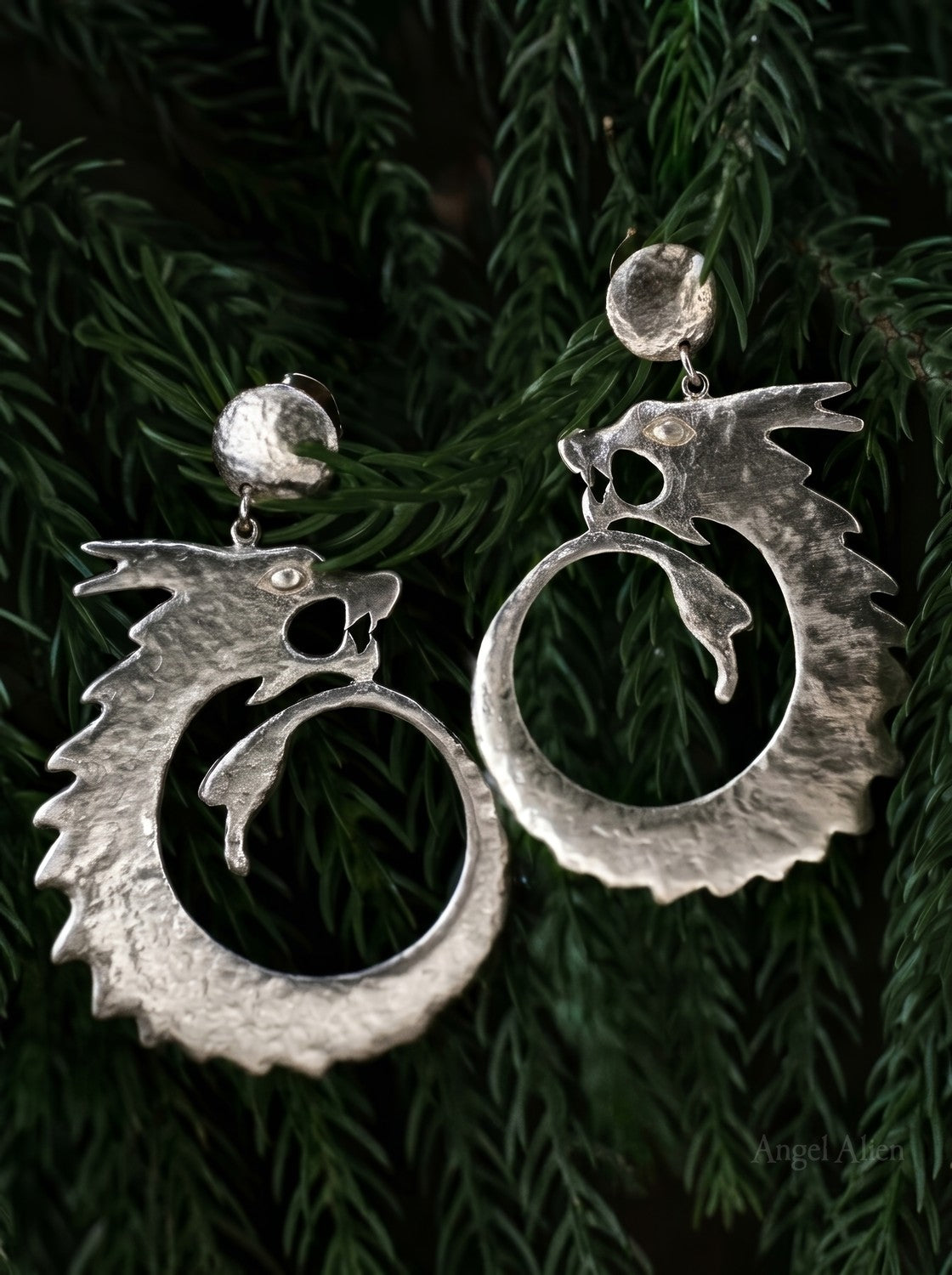 Dragon Guardian Swirl Earrings — Silver