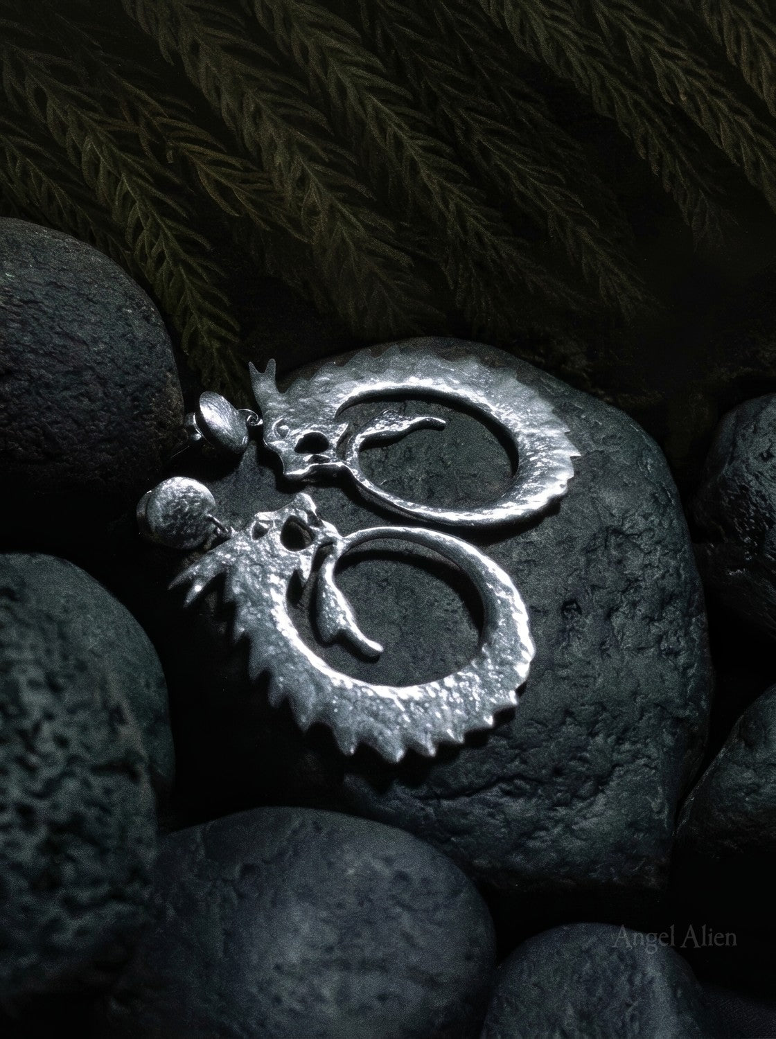 Dragon Guardian Swirl Earrings — Silver