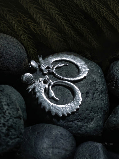Dragon Guardian Swirl Earrings — Silver