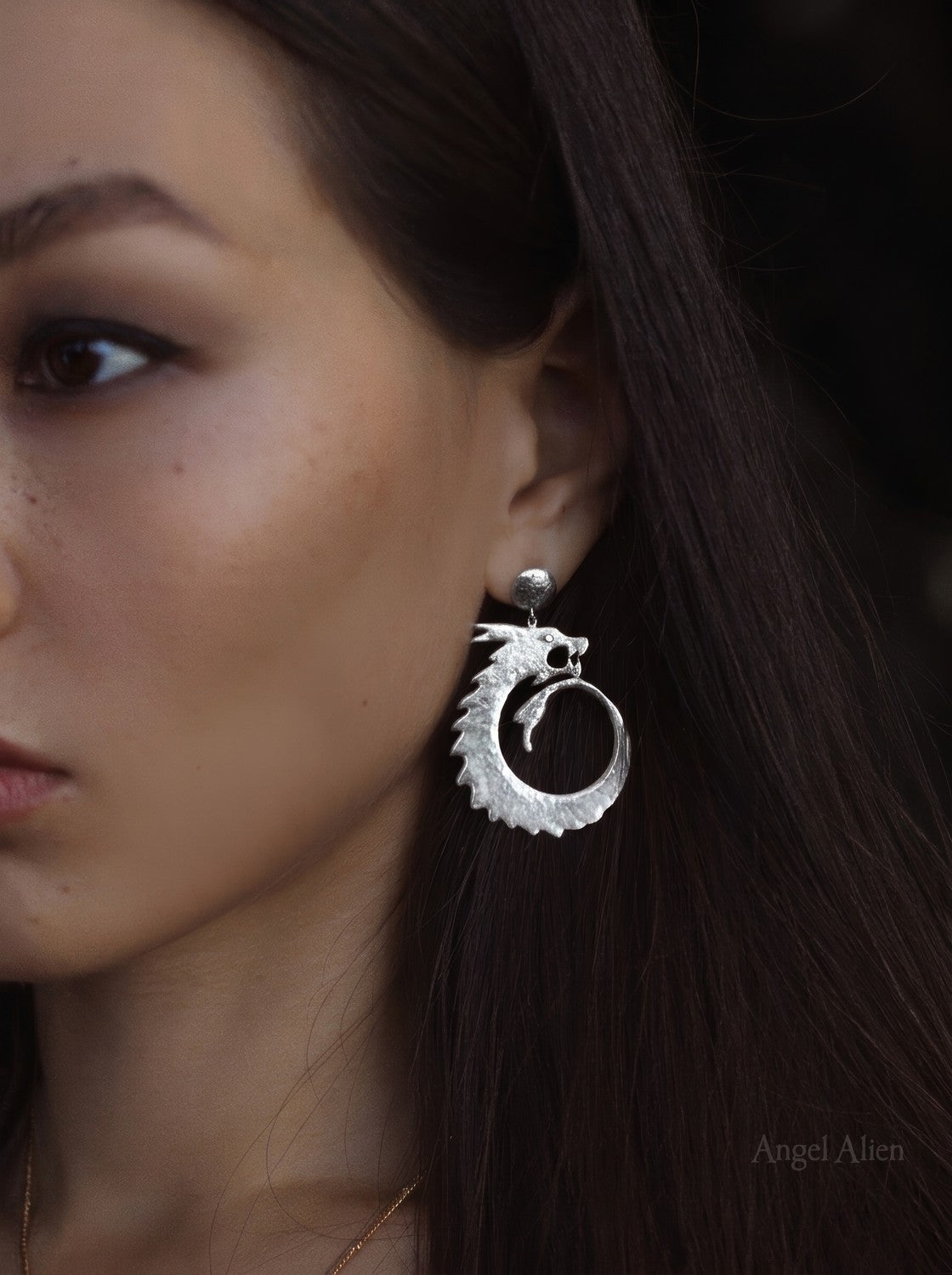 Dragon Guardian Swirl Earrings — Silver