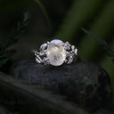 Moonstone Leaf Ring — Silver